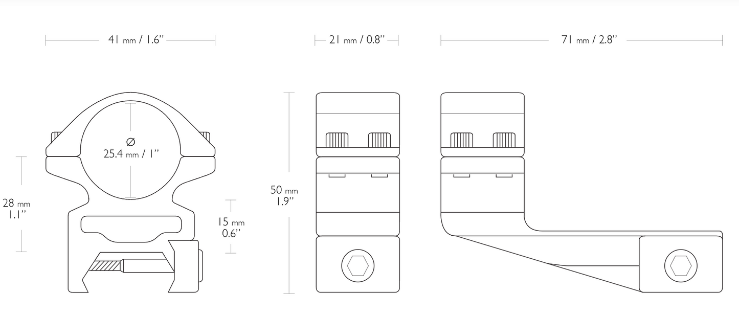 HAWKE 50mm Extension Ring 1" 2 Piece Weaver High