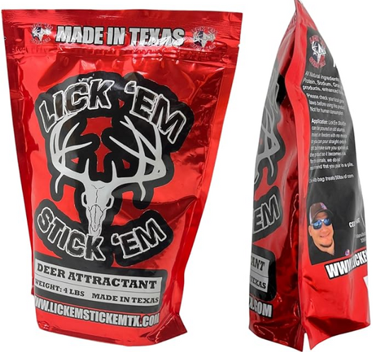 Lick'Em Stick'Em Deer Attractant | Natural Long-Lasting Powder for Year-Round Hunting and Wildlife Tracking | Nutrient-Rich Deer Lure | 4lb Bag