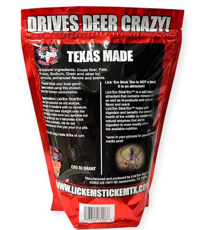 Lick'Em Stick'Em Deer Attractant | Natural Long-Lasting Powder for Year-Round Hunting and Wildlife Tracking | Nutrient-Rich Deer Lure | 4lb Bag