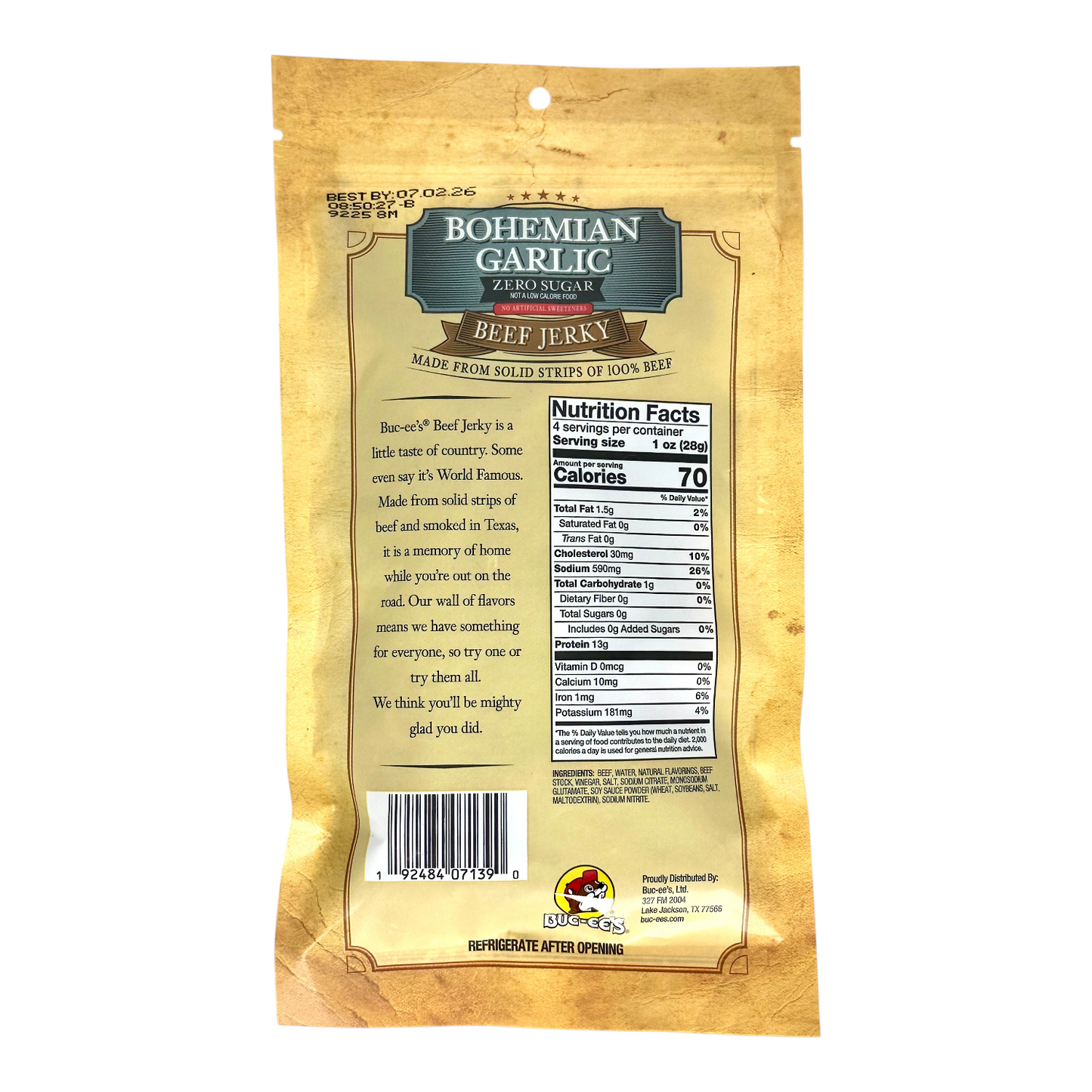 Bohemian Garlic Zero Sugar Beef Jerky